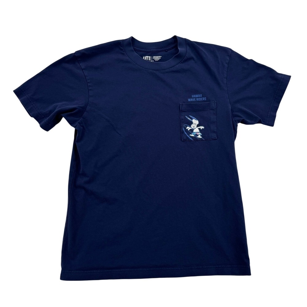 Uniqlo UT Peanuts T-Shirt Kids Unisex XS Navy Blue Good Snoopy Hawaii Surfing
